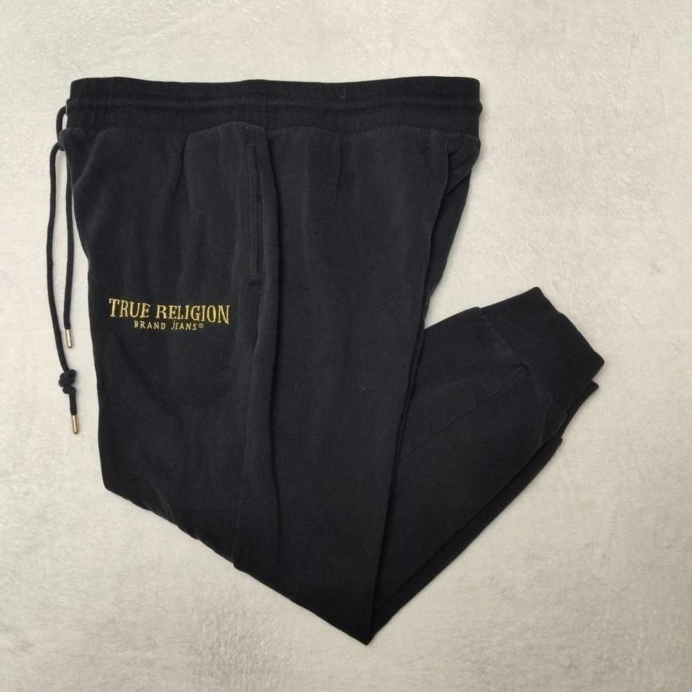 True Religion Jogger Pants Mens M Black Shine Arch‎ Classic Jogger Fleece School